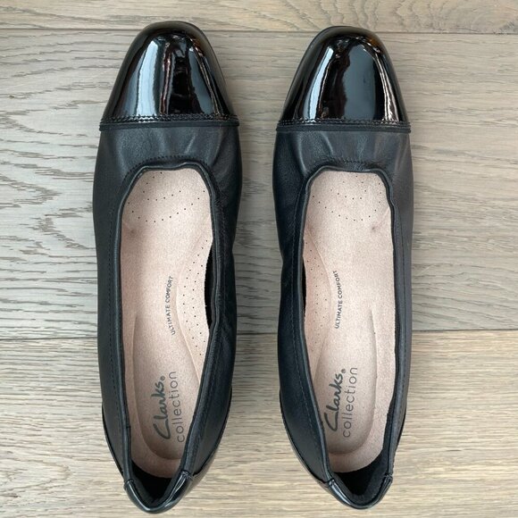 Clarks Collection Ultimate Comfort Slip On 1" Heel Patent Toe Shoes Black Sz 8.5 - Picture 10 of 10